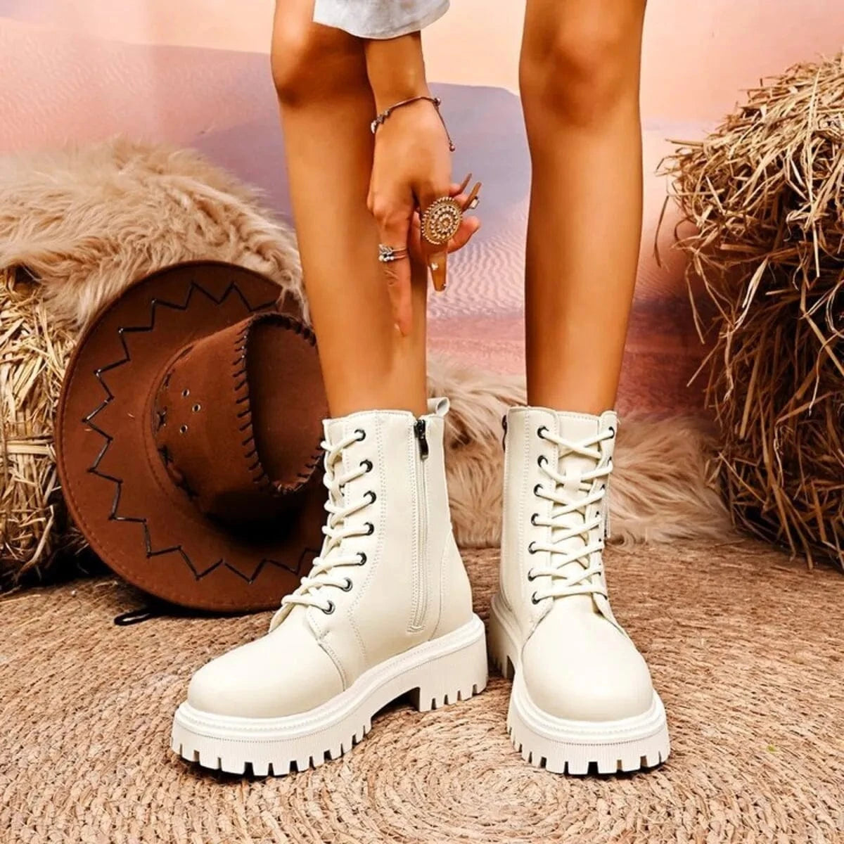 Lace-Up Platform Boots - Fashorio