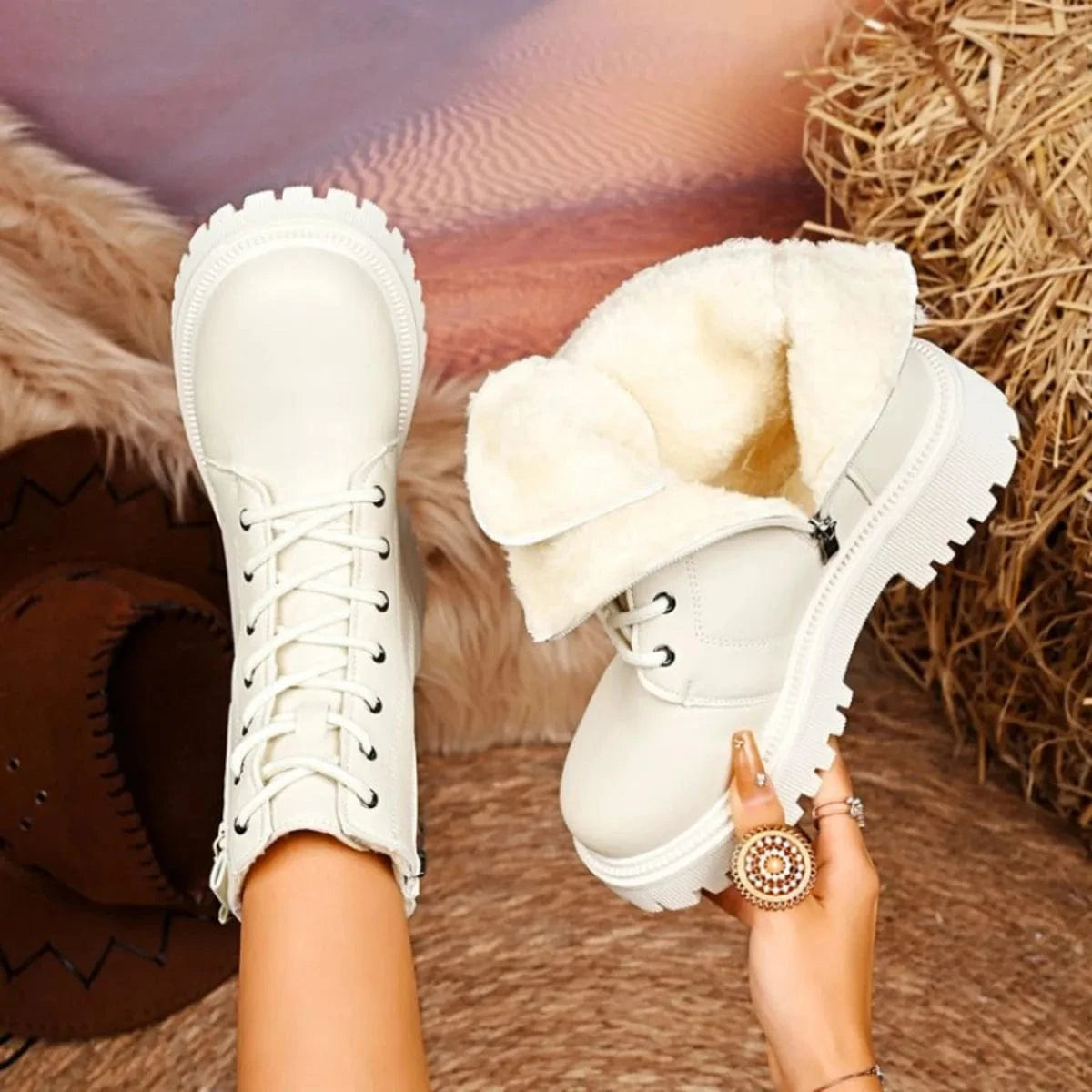 Lace-Up Platform Boots - Fashorio