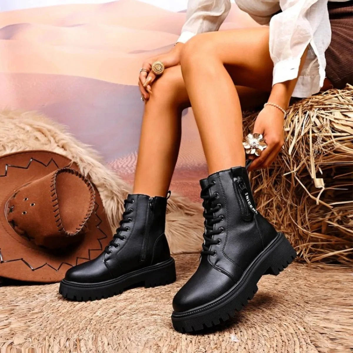 Lace-Up Platform Boots - Fashorio