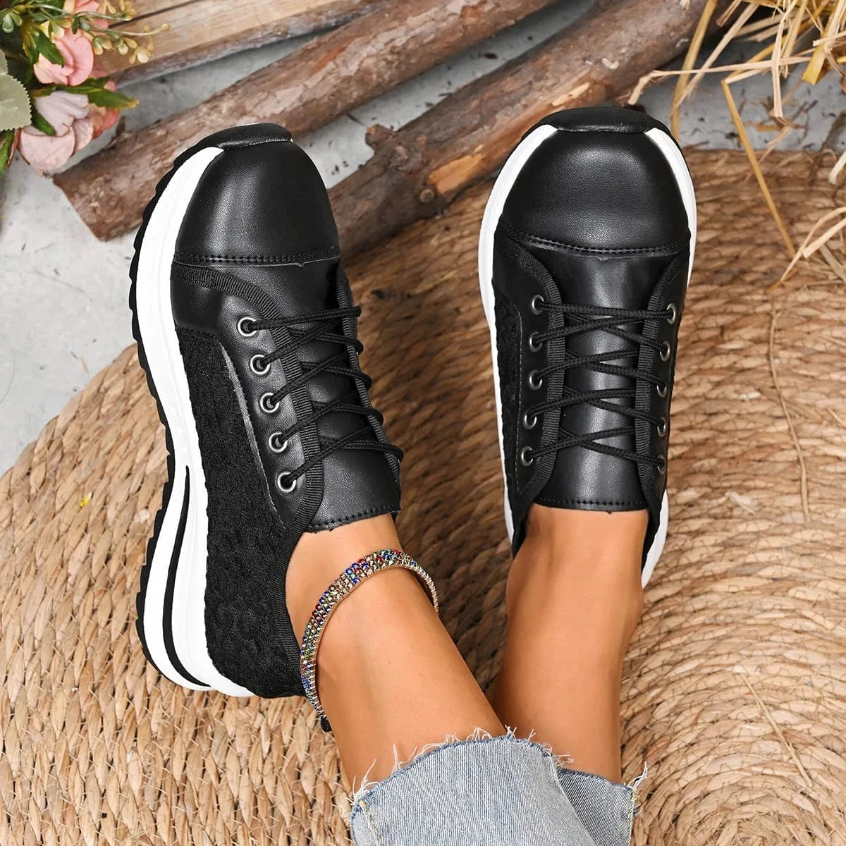 Lace-Up Platform Sneakers - Fashorio