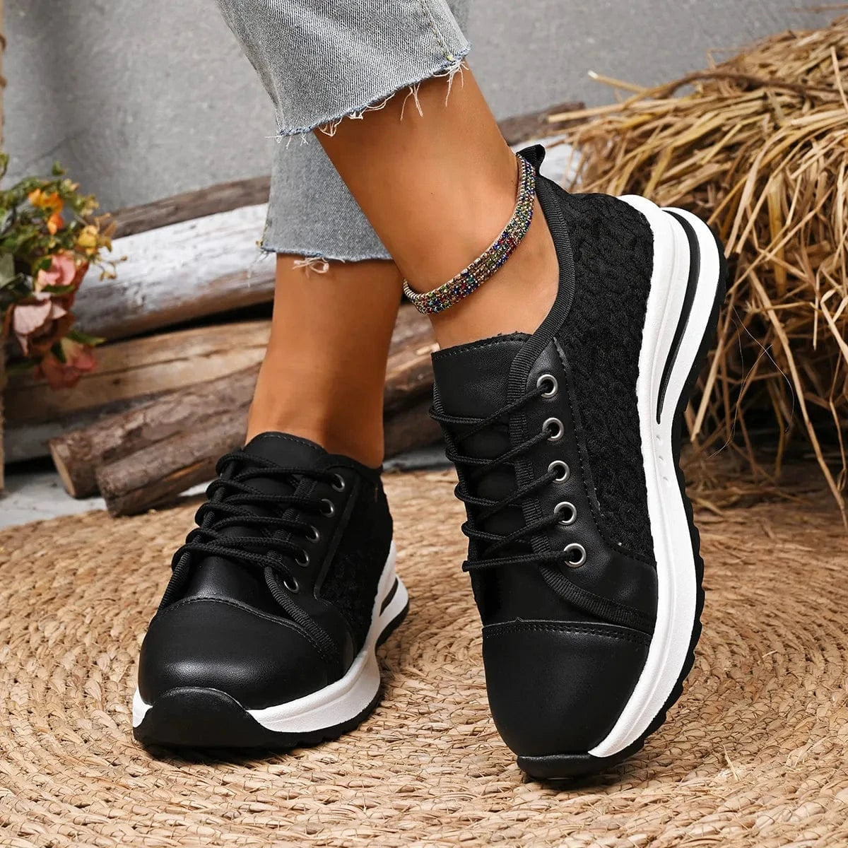 Lace-Up Platform Sneakers - Fashorio