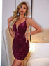 Fashorio Lace-Up Sequin Plunge Sleeveless Dress