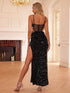 Fashorio Lace-Up Sequin Slit Sweetheart Neck Maxi Cami Dress