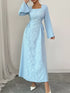 Fashorio Lace Up Square Neck Long Sleeve Maxi Dress