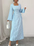 Fashorio Lace Up Square Neck Long Sleeve Maxi Dress