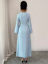 Fashorio Lace Up Square Neck Long Sleeve Maxi Dress