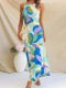 Fashorio Lake Blue / S Printed Backless Sleeveless Maxi Dress