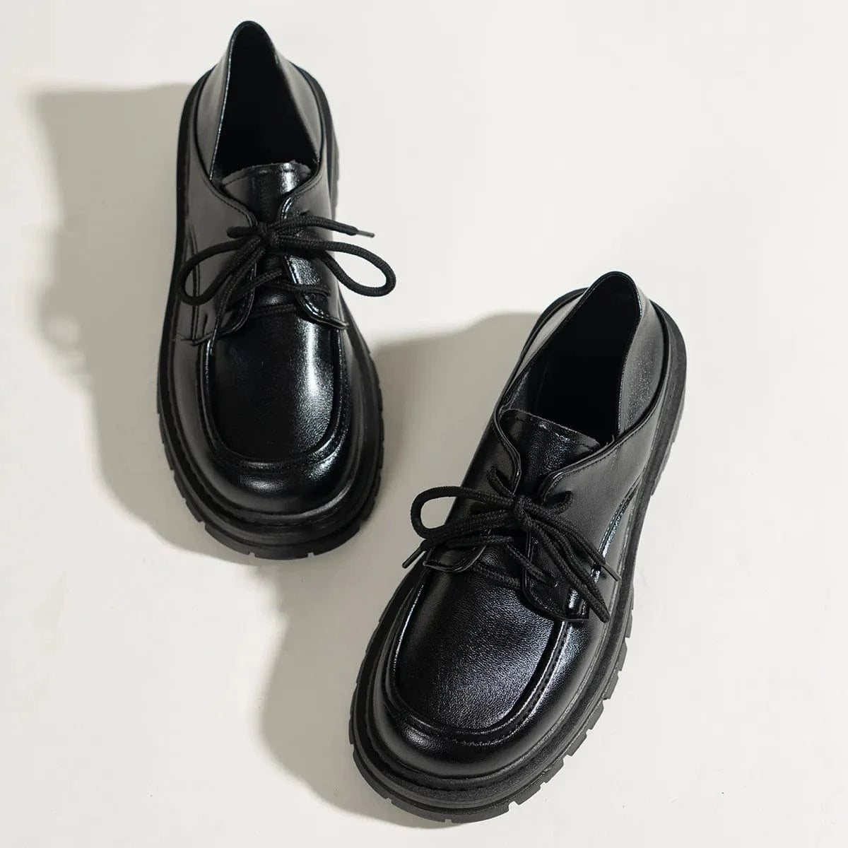 Leather Platform Loafers with Lace-Up Detail - Fashorio