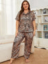Fashorio Leopard / 1XL Plus Size Leopard Short Sleeve Top and Pants Lounge Set