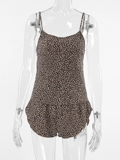 Fashorio Leopard Cami Cardigan and Shorts 3-Piece Set