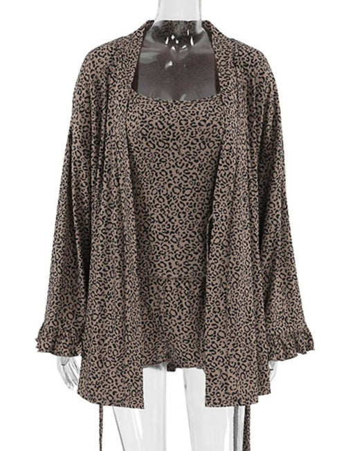 Fashorio Leopard Cami Cardigan and Shorts 3-Piece Set