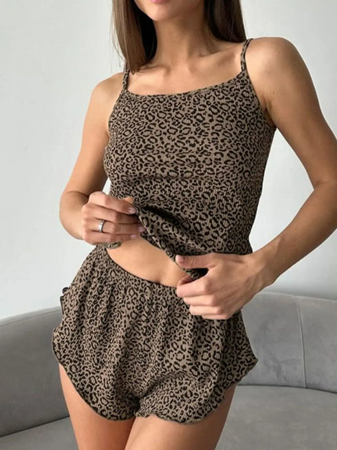 Fashorio Leopard Cami Cardigan and Shorts 3-Piece Set