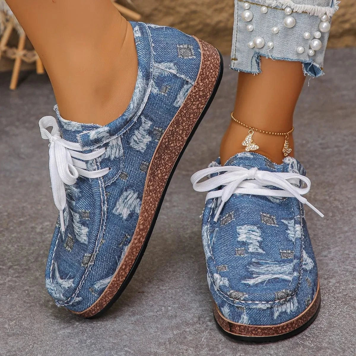 Lace Up Platform Sneakers Light Blue - Fashorio