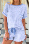 Fashorio Light Blue / S Bow Print Short Sleeve Top and Shorts Pajama Set