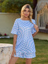 Fashorio Light Blue / S Plaid Round Neck Top and Shorts Lounge Set