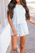 Fashorio Light Blue / S Printed Round Neck Top and Shorts Two-Piece Lounge Set