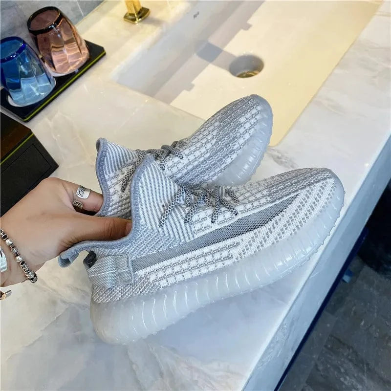 Mesh Lace-Up Platform Athletic Shoes Light Gray - Fashorio