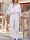 Fashorio Light Gray / S Contrasted Trim Frilled Collar Drop Shoulder Top and Drawstring Pant Set