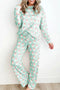 Fashorio Light Green / S Santa Print Long Sleeve Top and Pants Lounge Set