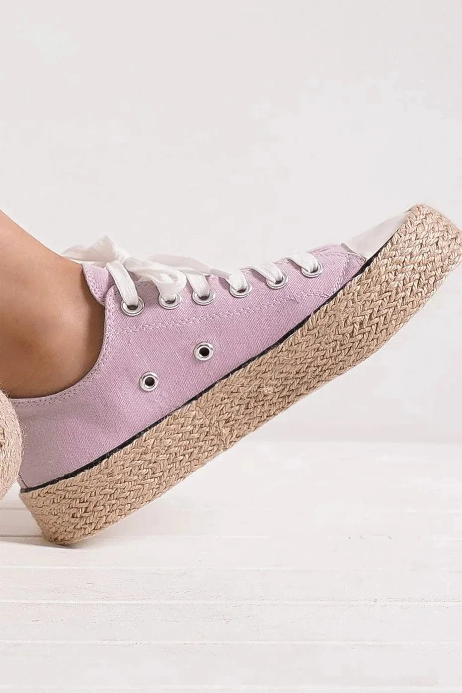 Beast Fashion Lace Up Woven Espadrille Sole Sneakers Lilac - Fashorio