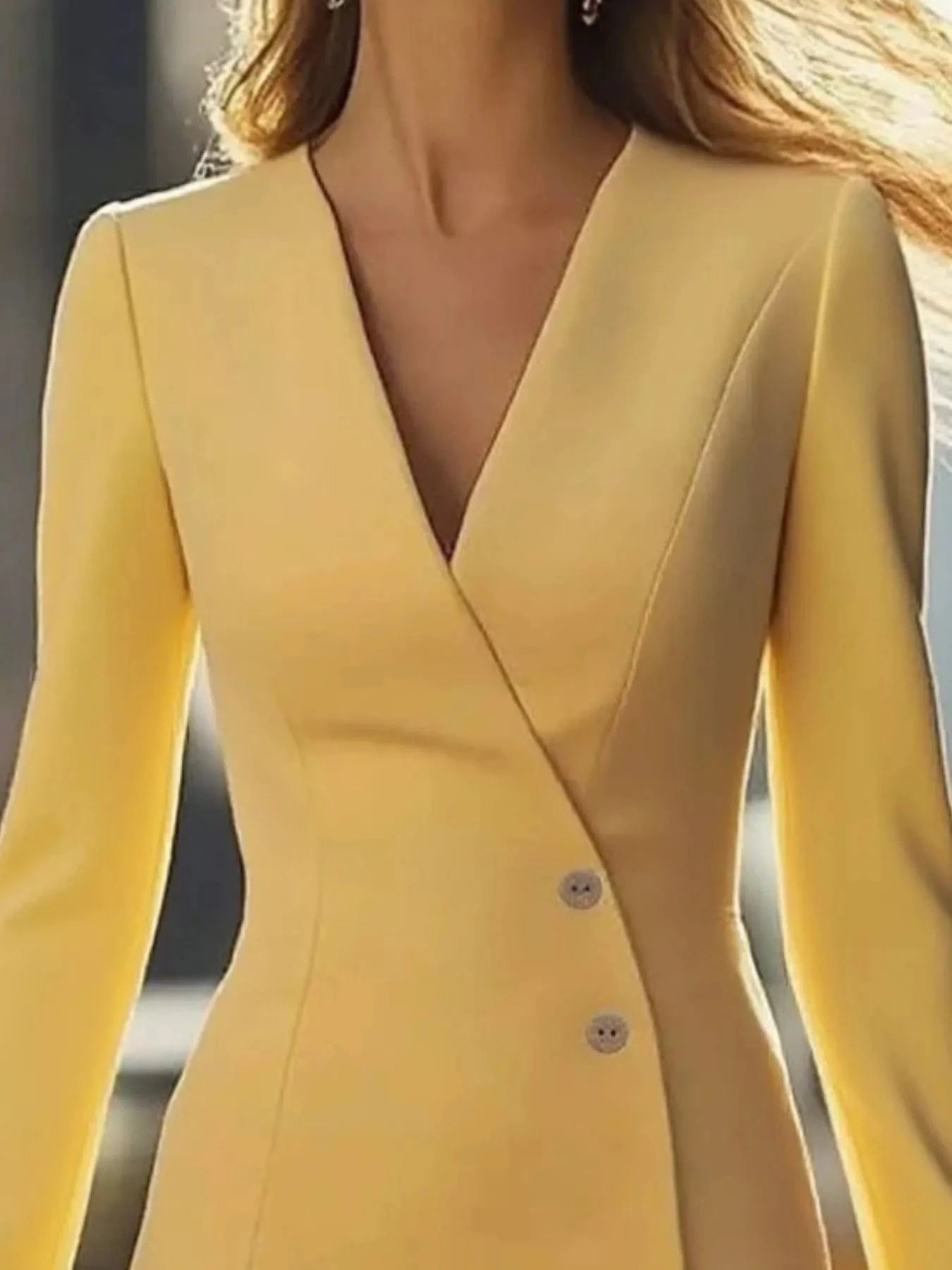 Long Sleeve Blazer Dress with Button Detail - Fashorio