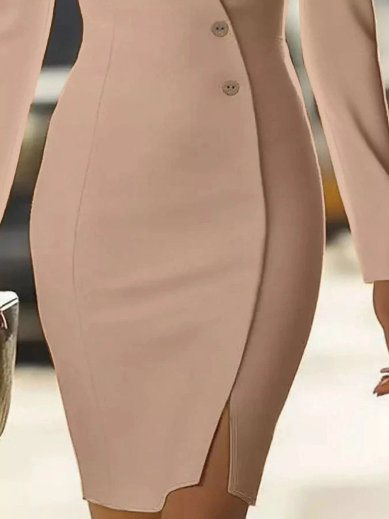 Long Sleeve Blazer Dress with Button Detail - Fashorio