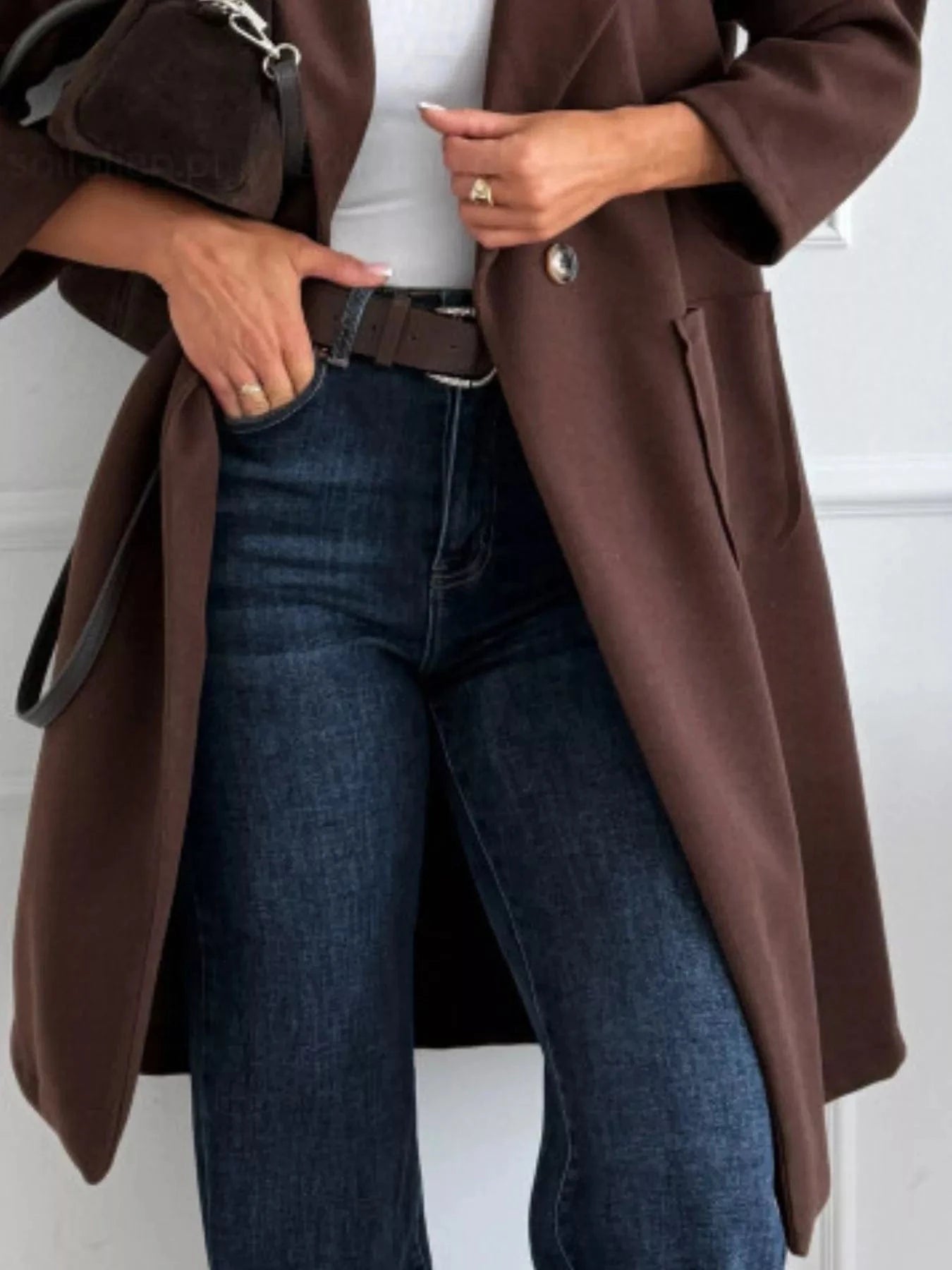 Long-Sleeve Single-Breasted Trench Coat - Fashorio