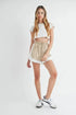 MABLE Drawstring Waist Contrast Trim Detail Shorts - Fashorio