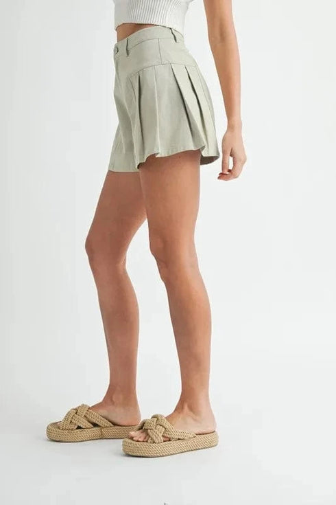 MABLE Pleated High Waist Twill Shorts - Fashorio