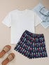 Fashorio Mama Claus Plaid Letter Tee and Nutcracker Shorts 2pcs Lounge Set