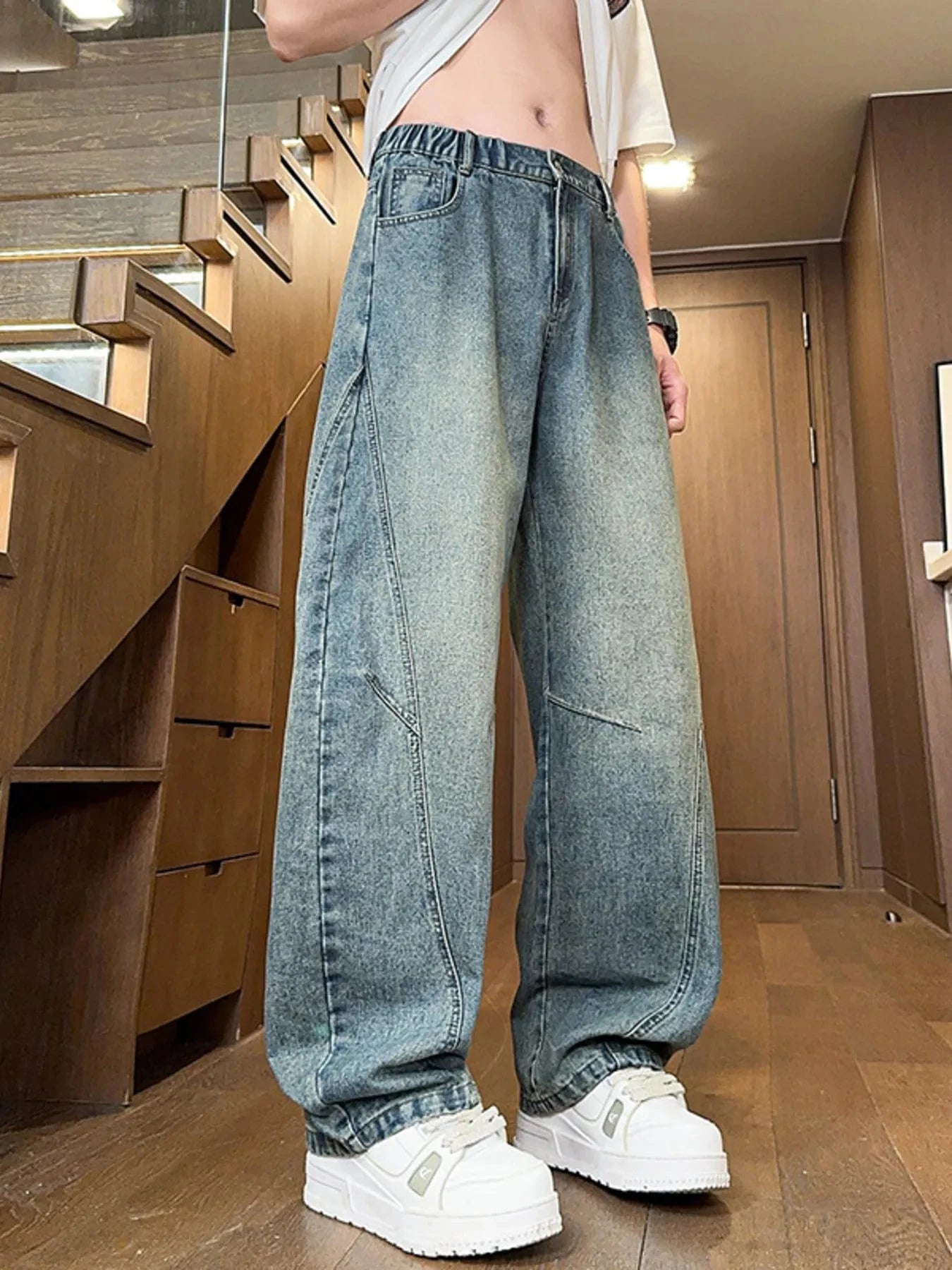 Men's Full Size Washed Wide Leg Jeans Plus Size - Fashorio
