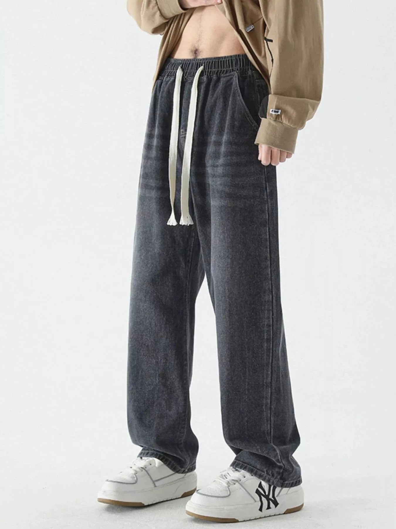 Men's Full Size Wide Leg Relaxed Fit Vintage Wash Jeans Plus Size - Fashorio