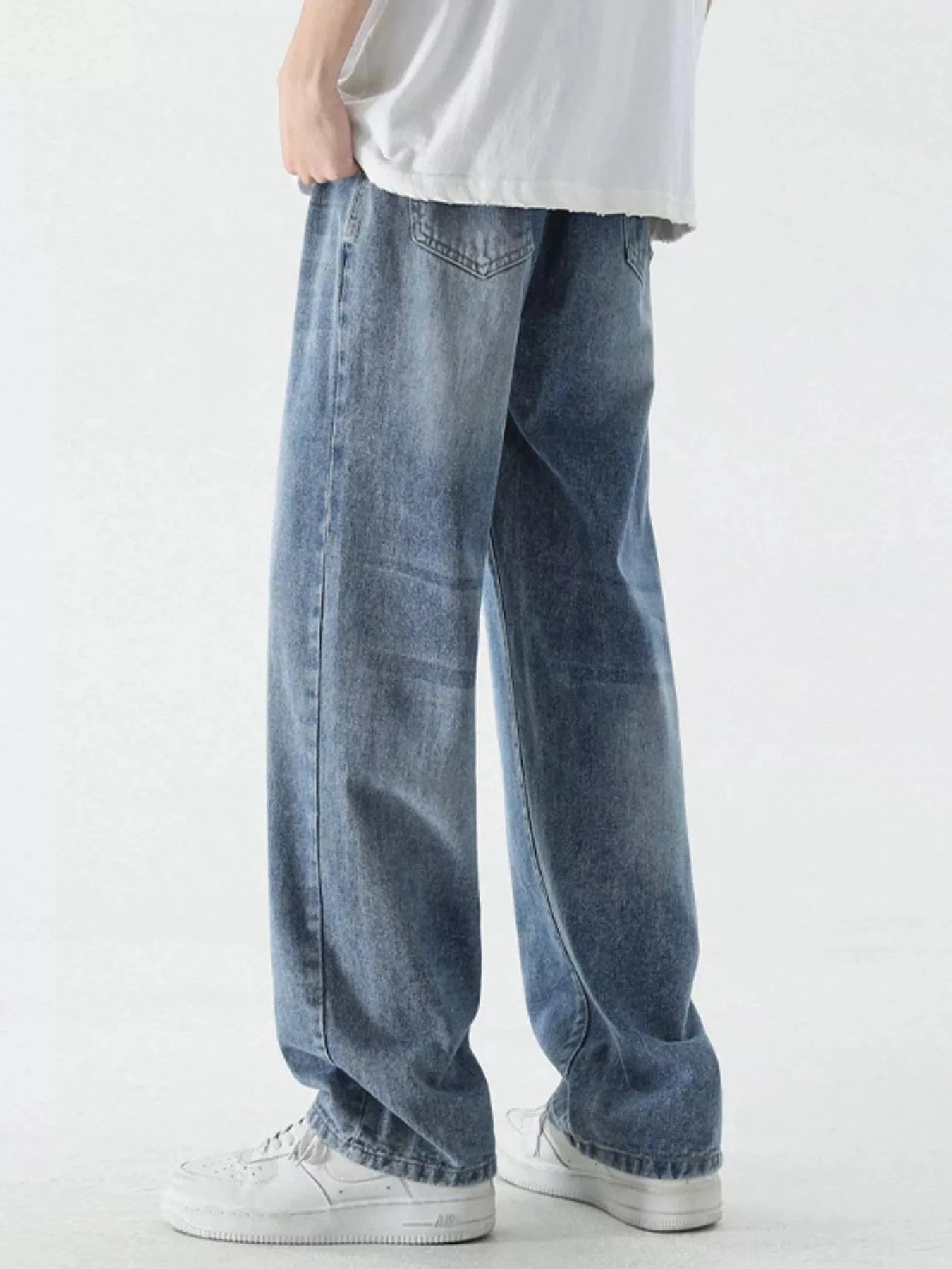 Men's Full Size Wide Leg Relaxed Fit Vintage Wash Jeans Plus Size - Fashorio