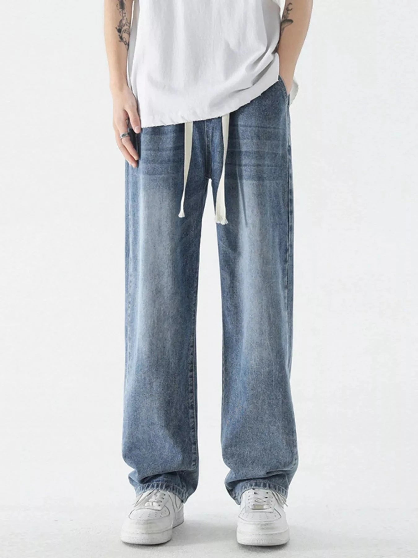 Men's Full Size Wide Leg Relaxed Fit Vintage Wash Jeans Plus Size - Fashorio