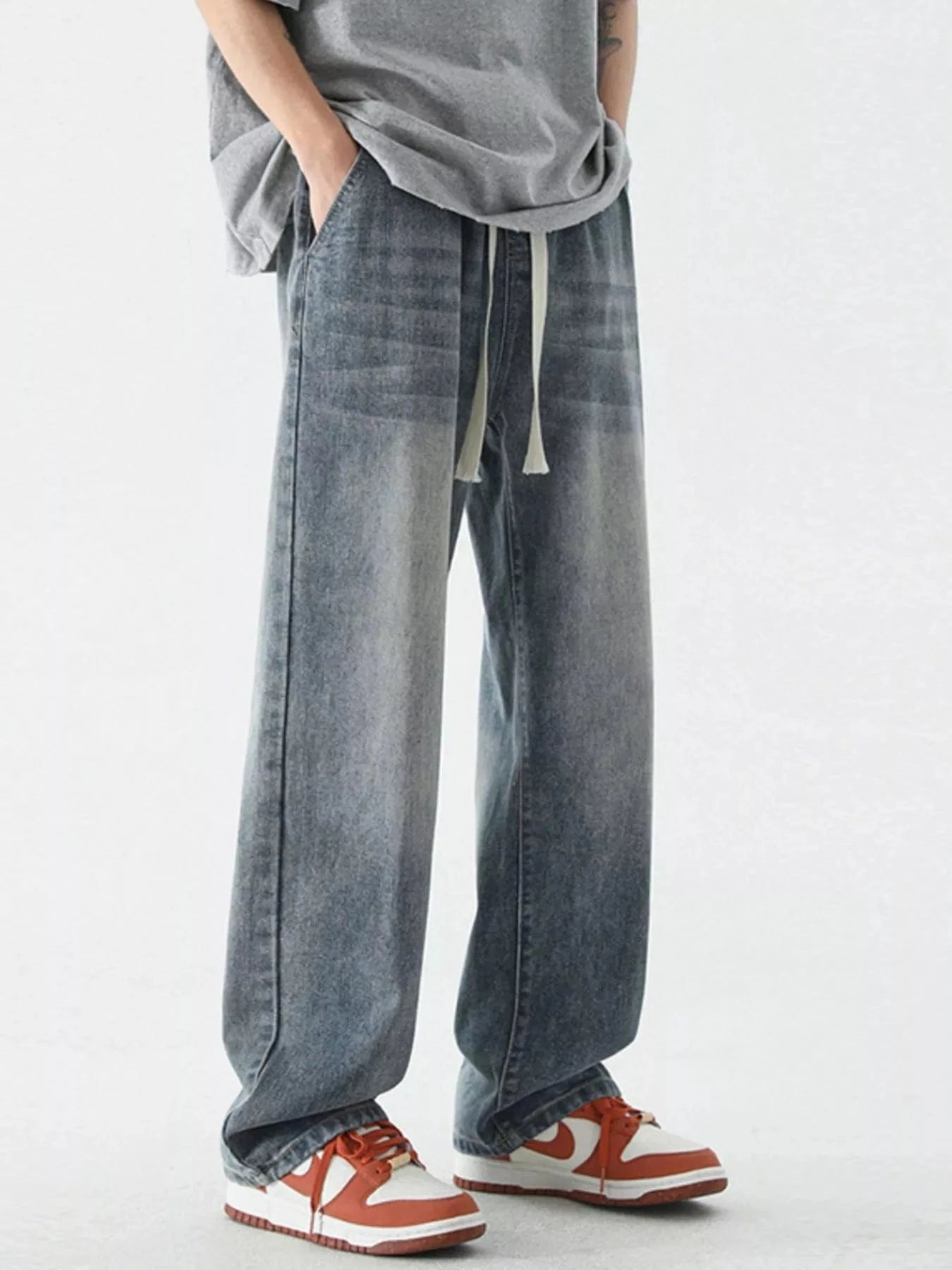 Men's Full Size Wide Leg Relaxed Fit Vintage Wash Jeans Plus Size - Fashorio