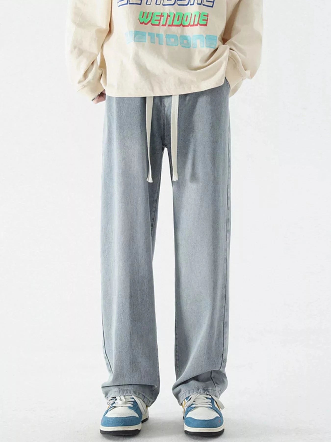 Men's Full Size Wide Leg Relaxed Fit Vintage Wash Jeans Plus Size - Fashorio
