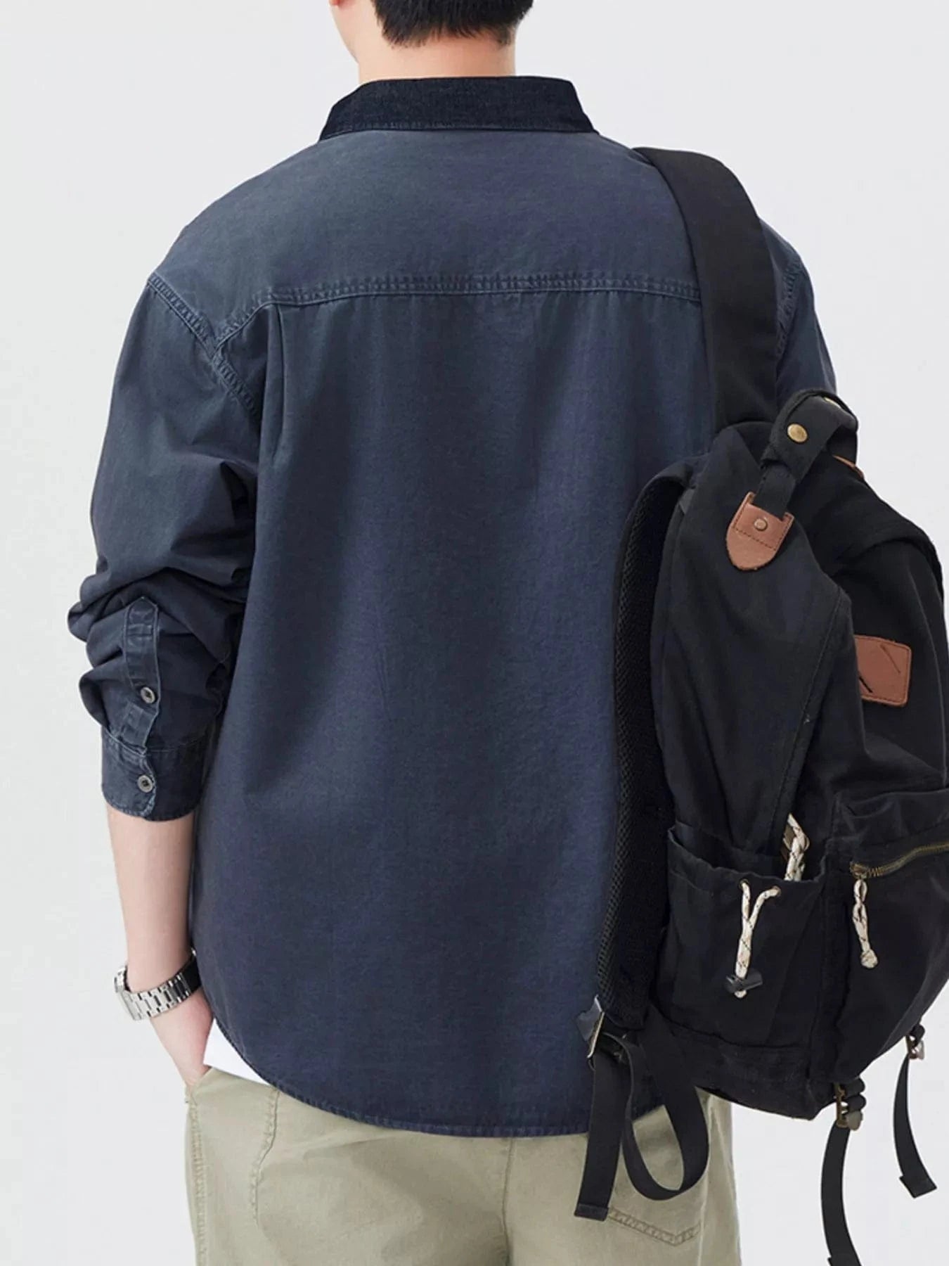 Men's Plus Size Button Up Shacket with Dual Chest Pockets - Fashorio