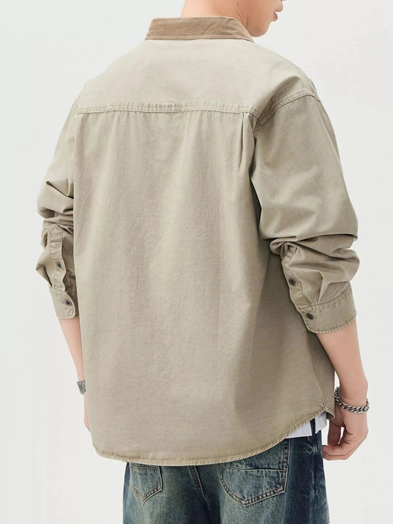 Men's Plus Size Button Up Shacket with Dual Chest Pockets - Fashorio
