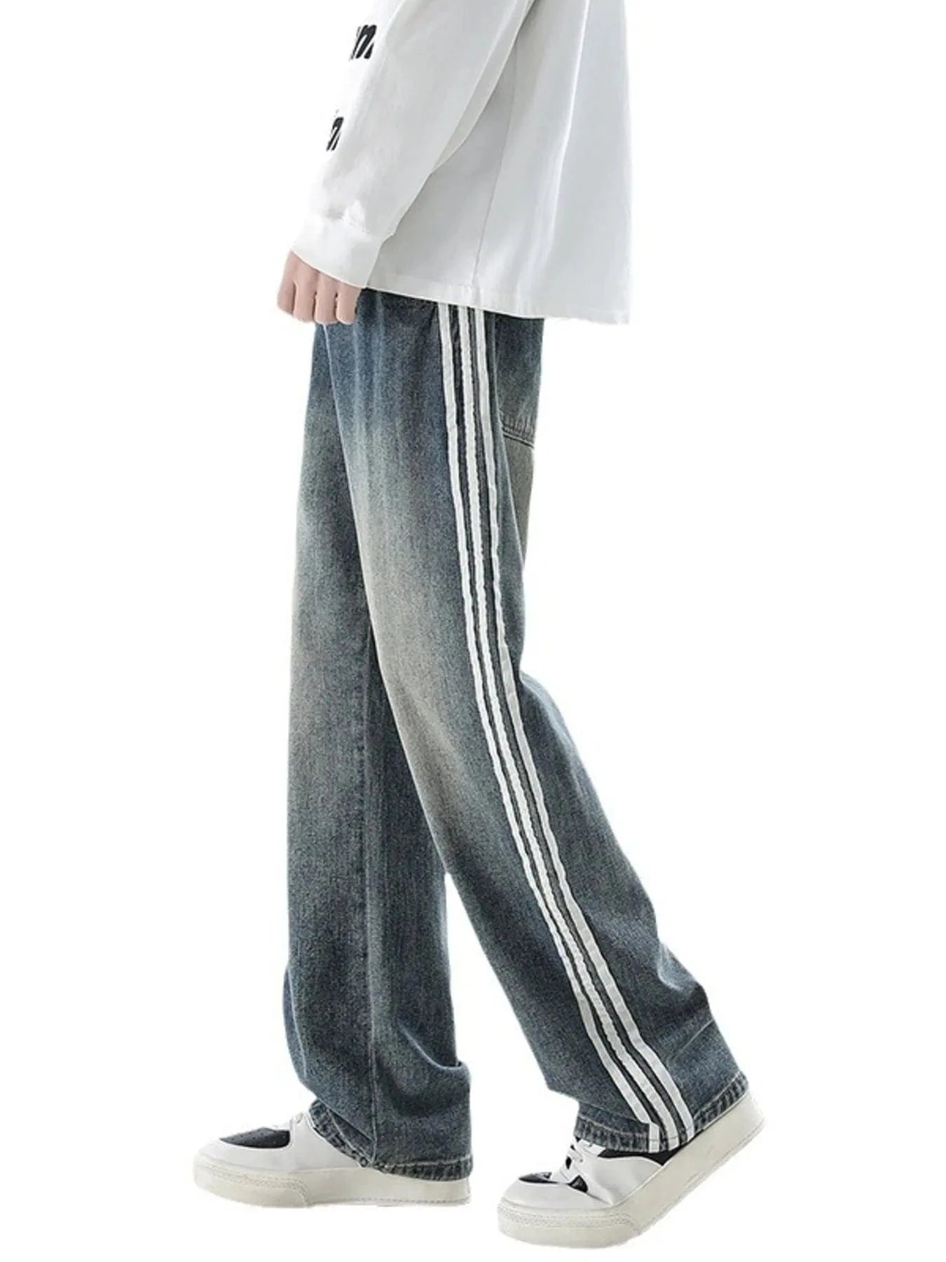 Men's Plus Size Retro Wide Leg Side Stripe Jeans - Fashorio