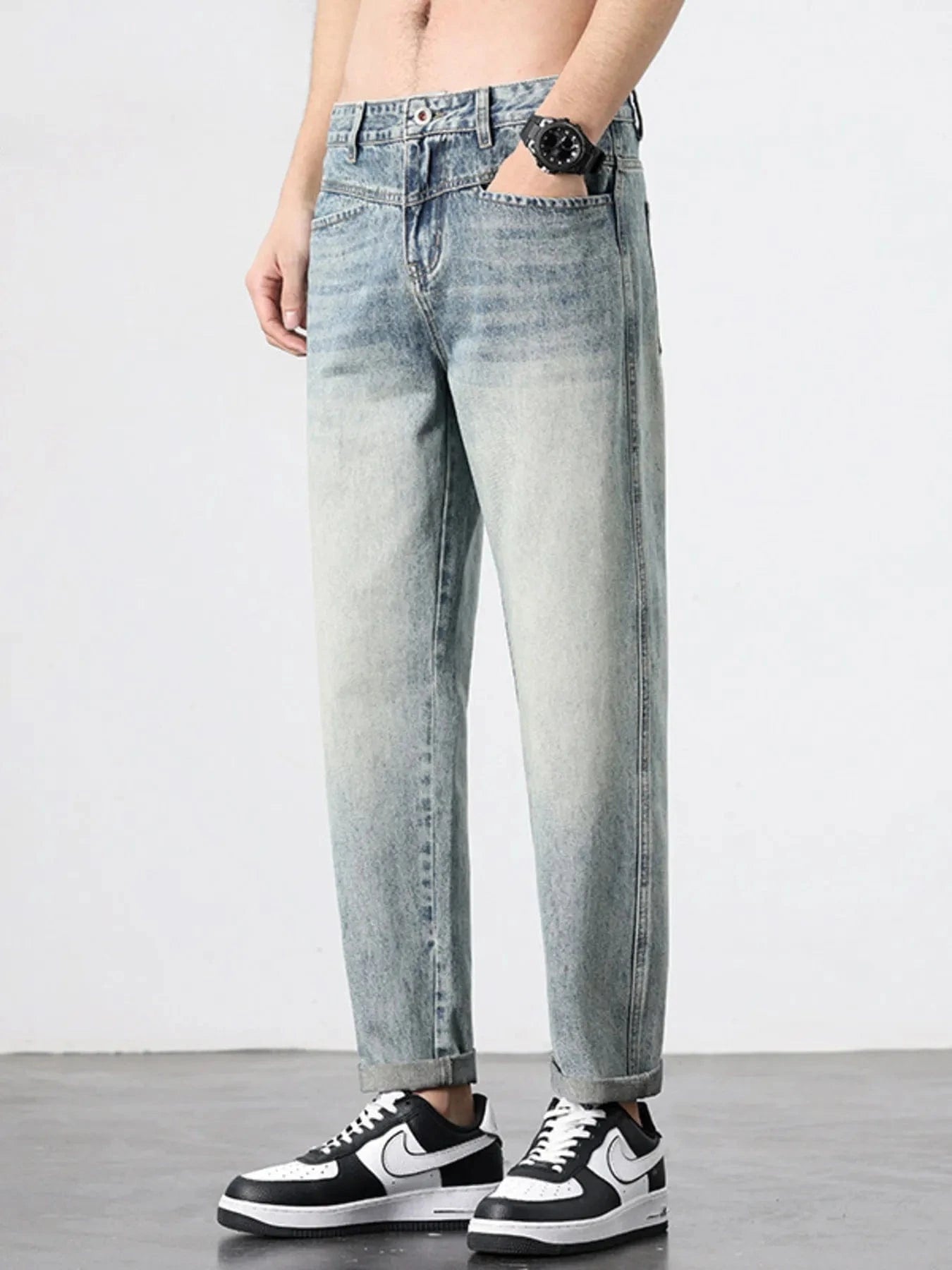 Men's Vintage Distressed Straight Leg Jeans - Fashorio