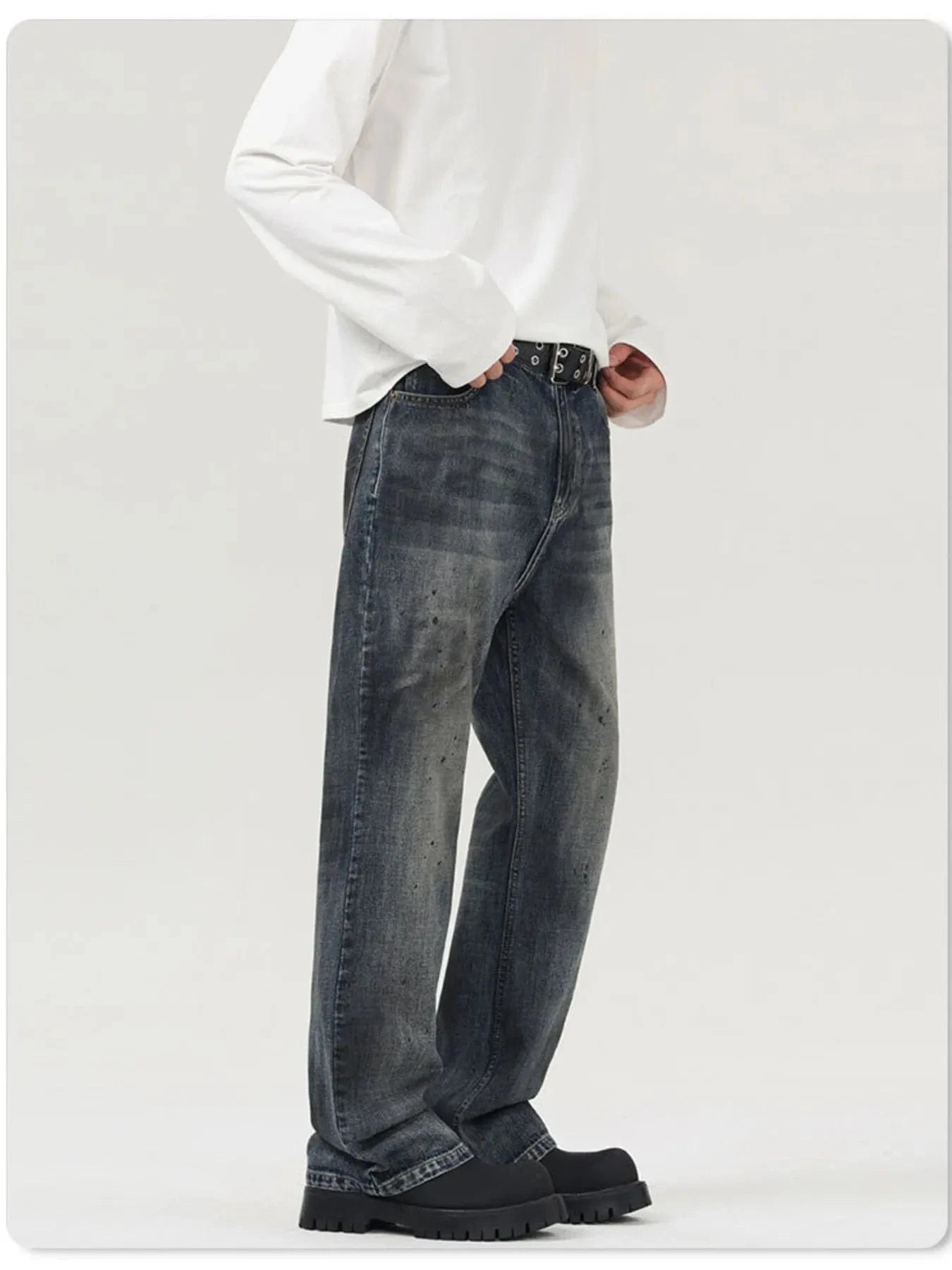 Men's Vintage Distressed Wide Leg Jeans - Fashorio