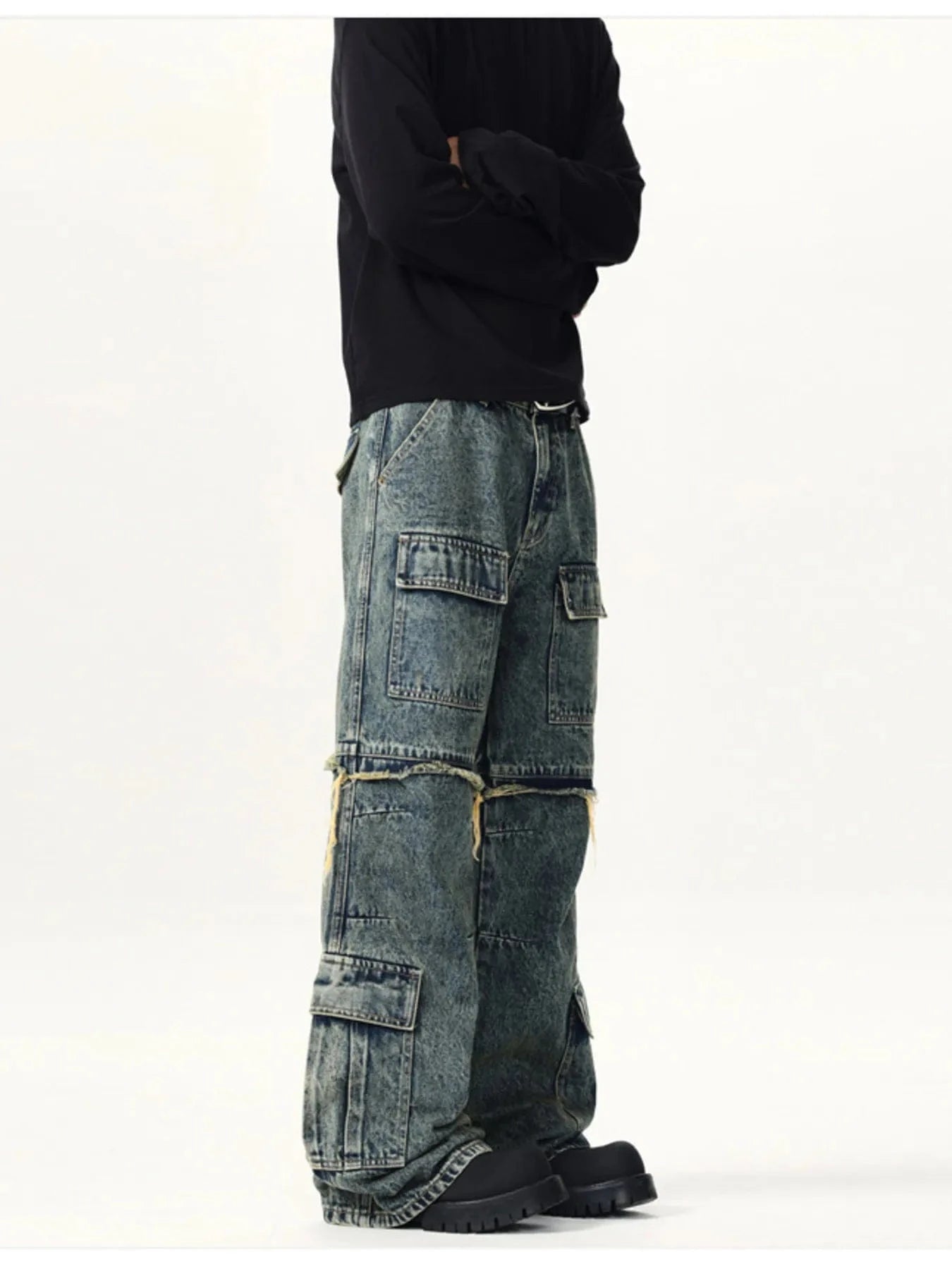 Men's Vintage Wash Multi-Pocket Cargo Jeans - Fashorio