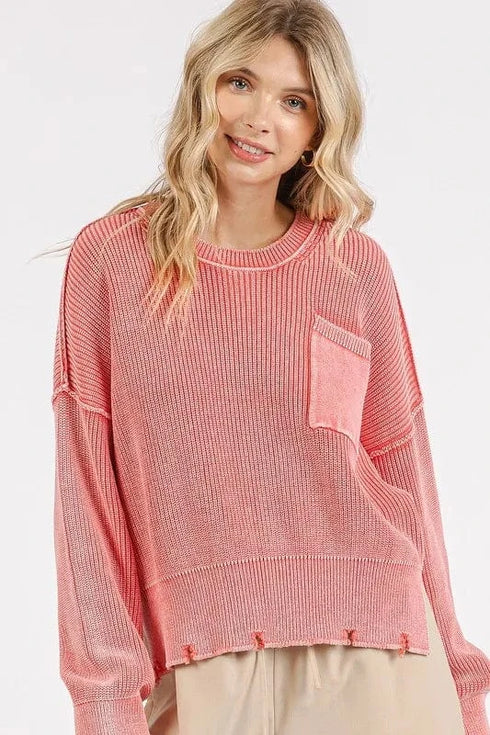 Mittoshop Distressed Hem Round Neck Dropped Shoulder Sweater - Fashorio