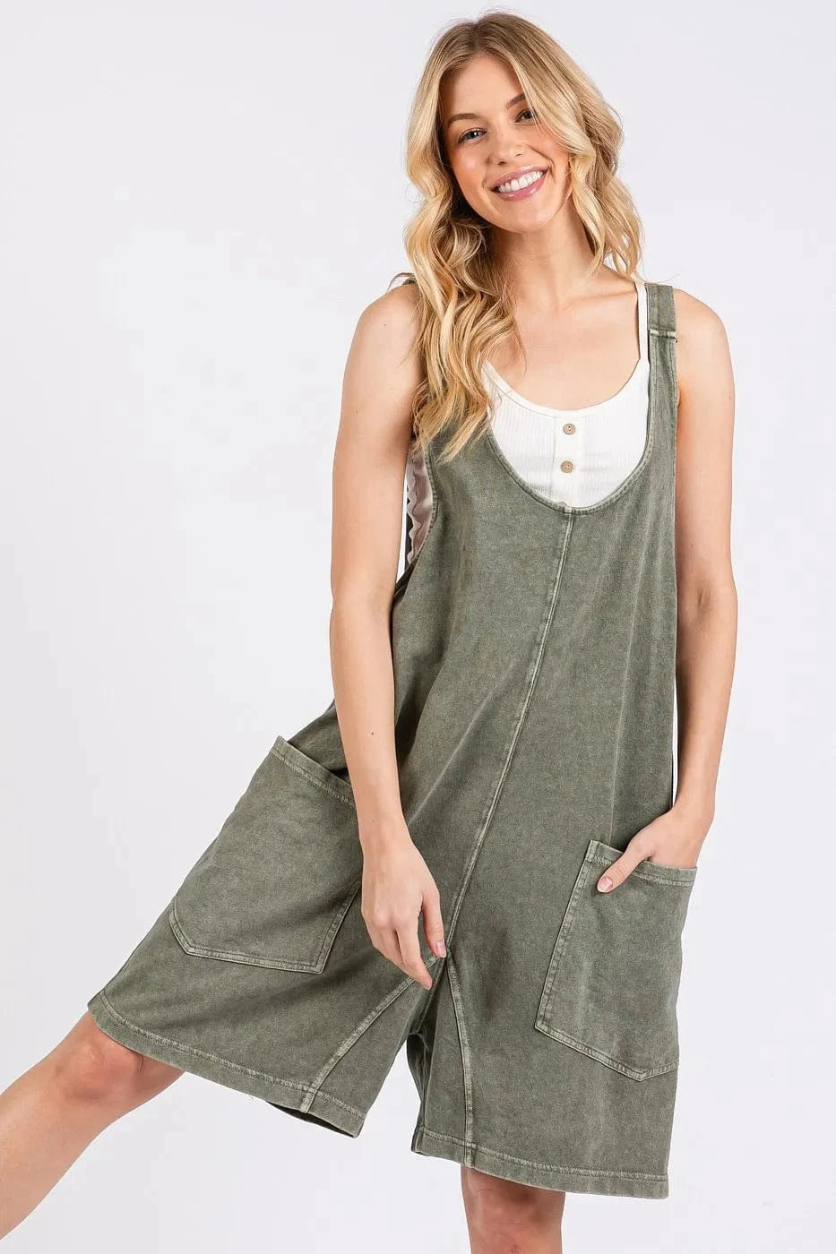 Mittoshop Low Scoop Neck Tank Washed French Terry Romper - Fashorio