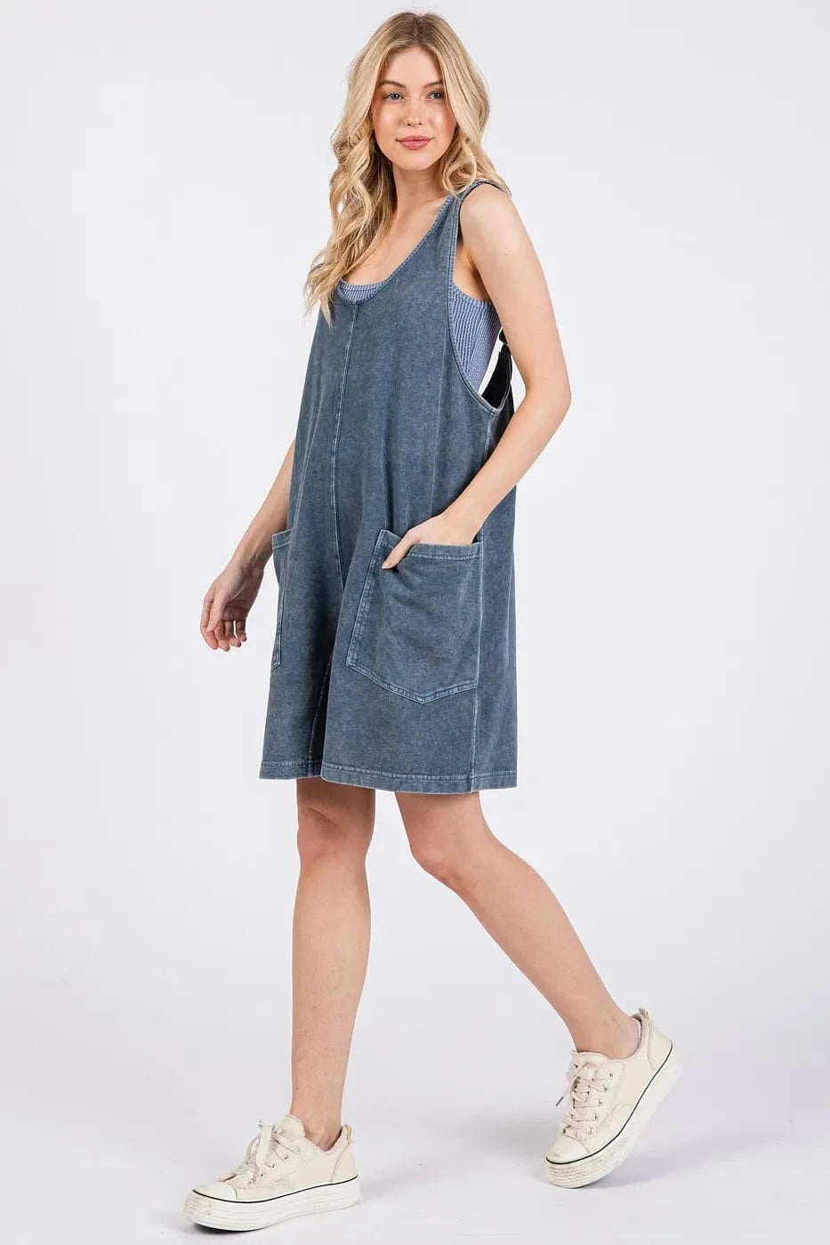 Mittoshop Low Scoop Neck Tank Washed French Terry Romper - Fashorio