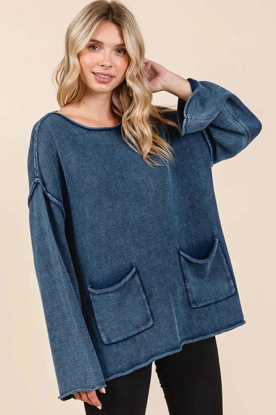 Mittoshop Mineral Wash Patch Pocket Cut Edge Sweater - Fashorio
