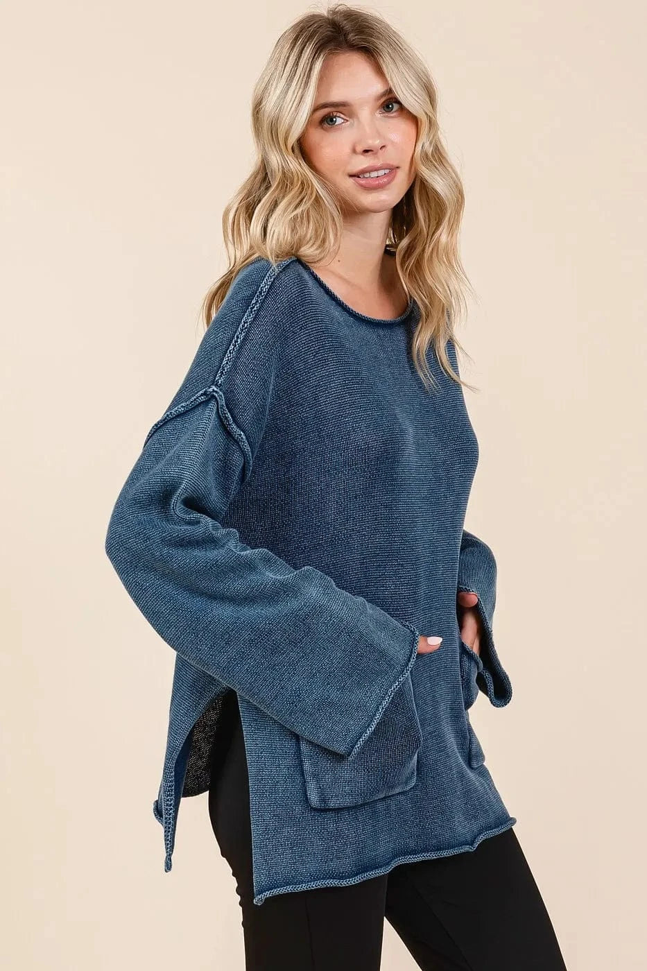 Mittoshop Mineral Wash Patch Pocket Cut Edge Sweater - Fashorio