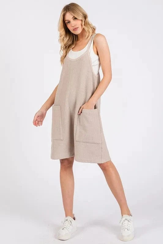 Mittoshop Scoop Neck Spaghetti Strap Overalls with Pockets - Fashorio