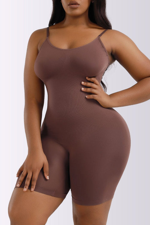 Fashorio Mocha / S Full Size Spaghetti Strap Shaping Romper