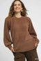 Umgee Textured Long Sleeve Sweater with Ribbed Trim Mocha - Fashorio